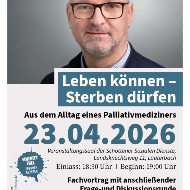 Informationsflyer für den Fachvortrag von Dr. Sebastian Schiel am 23. April 2026 in Lauterbach.