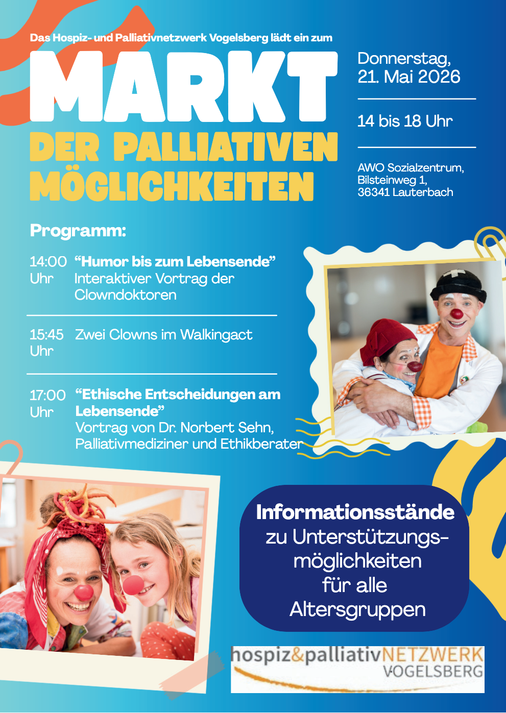 Zweiteiliger Veranstaltungsflyer mit dem detaillierten Vortragsprogramm und einer Übersicht aller teilnehmenden Informationsstände.