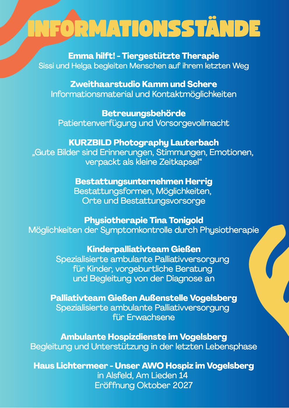 Zweiteiliger Veranstaltungsflyer mit dem detaillierten Vortragsprogramm und einer Übersicht aller teilnehmenden Informationsstände.