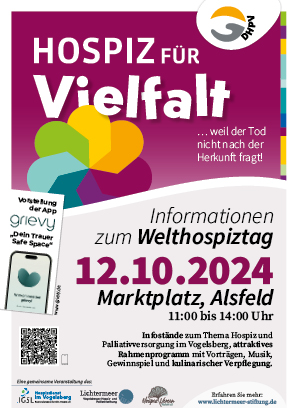 Veranstaltungsflyer zum Welthospiztag am 12.10.2024 auf dem Alsfelder Marktplatz.